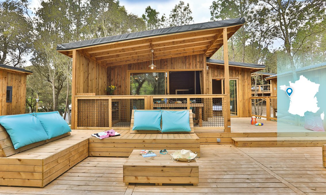 Camping Le Petit Rocher à Longeville-sur-Mer • Vendée • Dunéa Lodge 3 chambres 6 personnes (38m2)